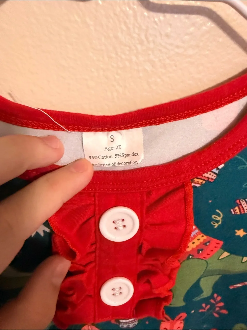 Christmas Dinosaur Outfit 2T | Toddler Girl Ruffle Bell Bottom Holiday Set